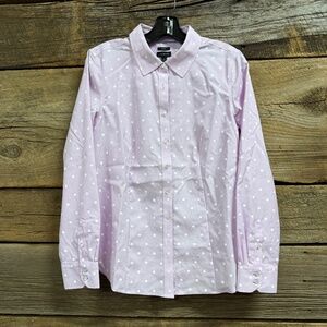 Talbots polka dot Button down non-iron perfect shirt, Lilac, size 8
